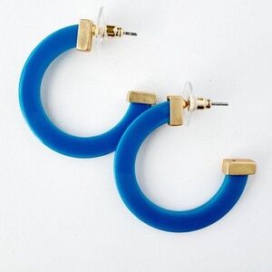 Michelle McDowell Medium Blue and Gold Acrylic Hoop Earrings